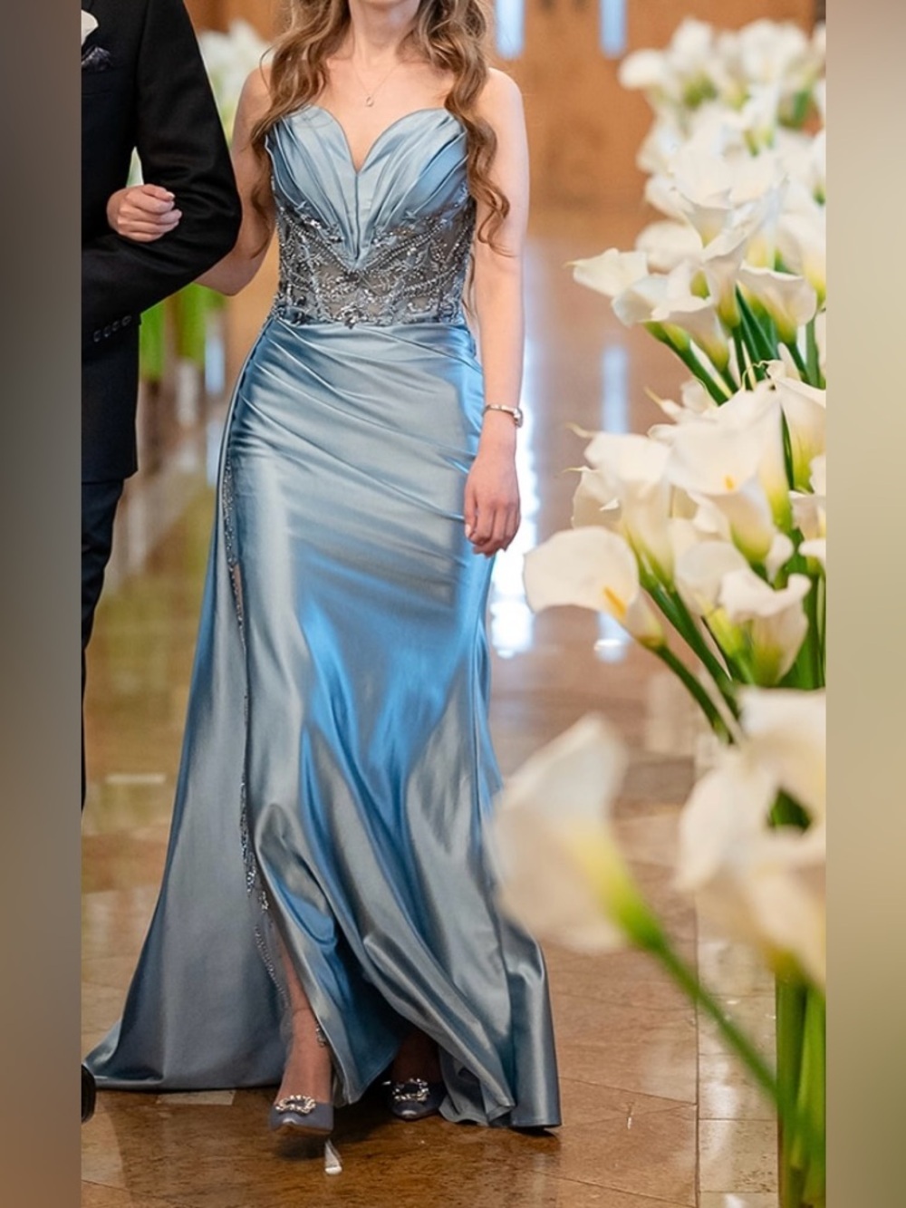 Blue Satin DRESS / BRIDESMAID DRESS / EVENING DRESS